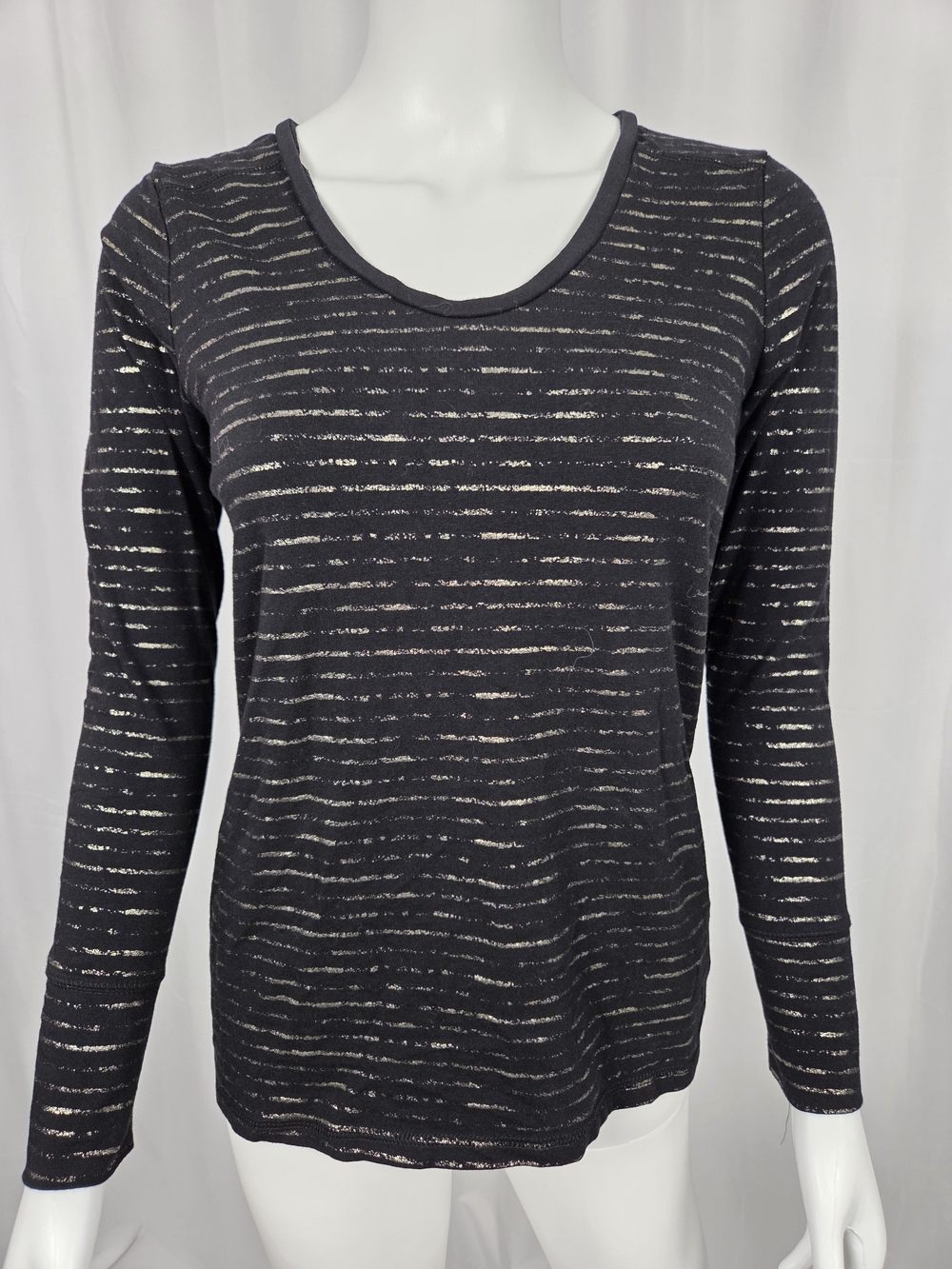 a.n.a Black Long Sleeve Top with Metallic Silver Stripes